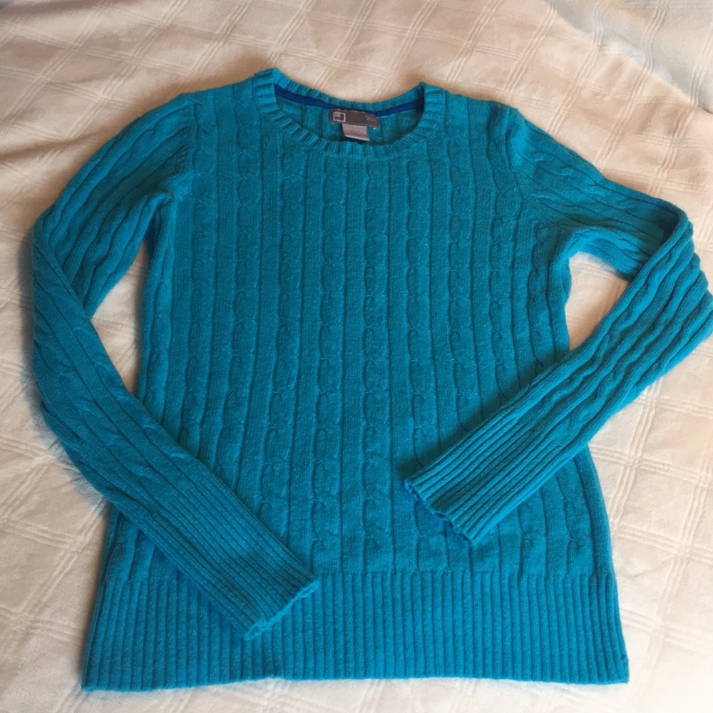 Turquoise blue cable knit sweater